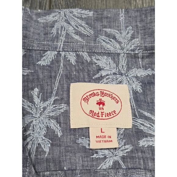 Brooks Brother linen cotton Palm Tree Button Down Shirt Men Large Gray A004200 - Picture 4 of 8